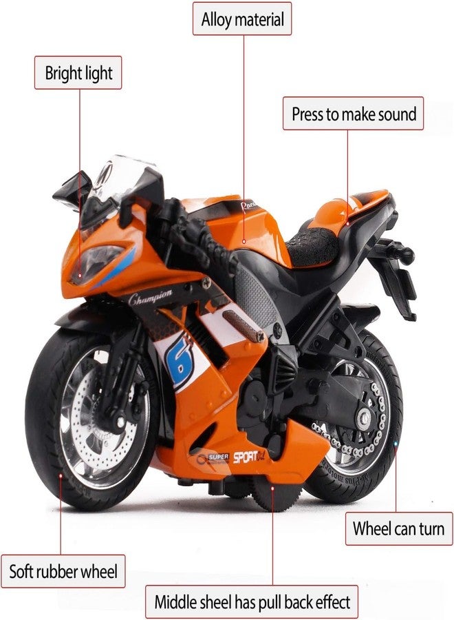 KENIRY Police Motorcycle Toy - Pull Back Motorcycle Toys, Tiny Gift with Music Lighting, Latte Motorcycles Toy for Kids Boys Age 3-8 Year Old [Multicolor] (New Sport Bike-Orange) - Image 5